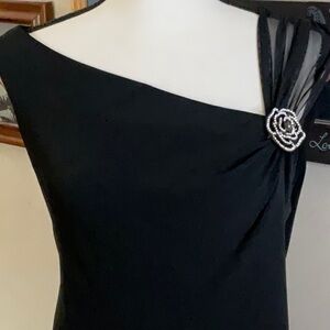 SL Fashions Black Long Dress with Rose brooch and handkerchief bottom